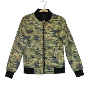 CHRLDR Camo Bomber Jacket Women's Black Zip Pocket Edgy Feminine Streetwear XS